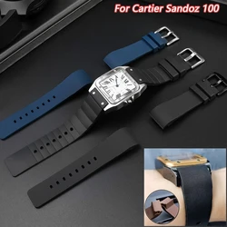 Soft rubber watch strap For Cartier Sandoz Santos 100 Silicone Men Women Watchband 20mm 23mm Stainless steel buckle accessories