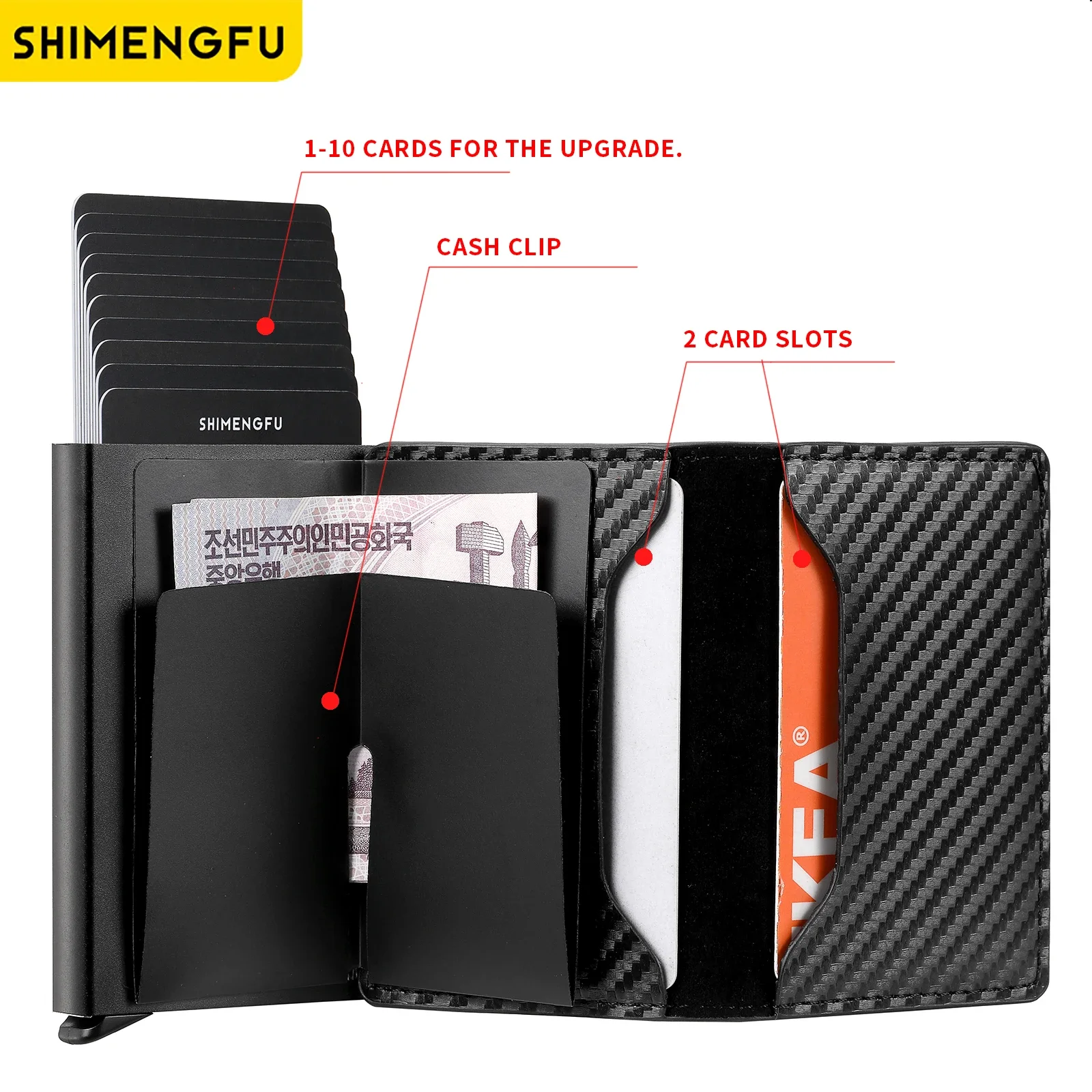 حامل بطاقات الائتمان للرجال، محفظة حجب RFID، صندوق ألومنيوم، مشبك نقود، مشبك نقود، محمي، مصمم، 12 محفظة