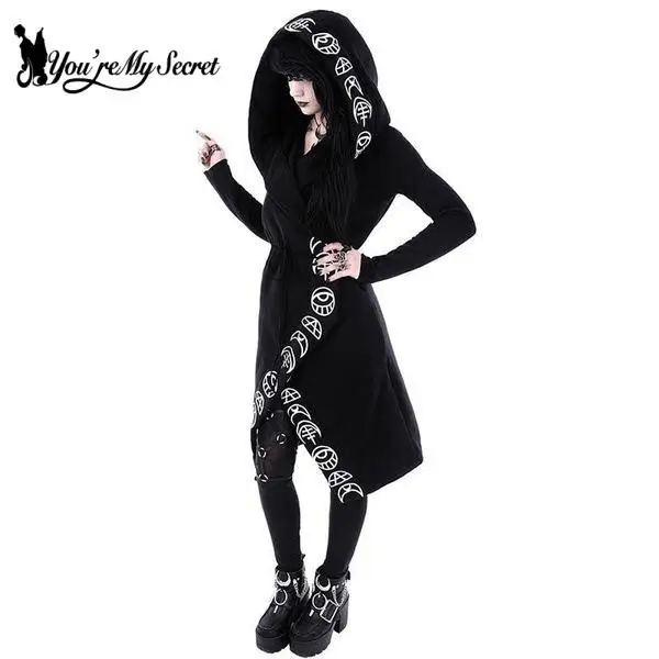 [You\'re My Secret] S-5XL Gothic Punk Black Women Hoodies Sweatshirts Autumn Winter Printed Long Sleeve Hoodie Female Coat Hooded