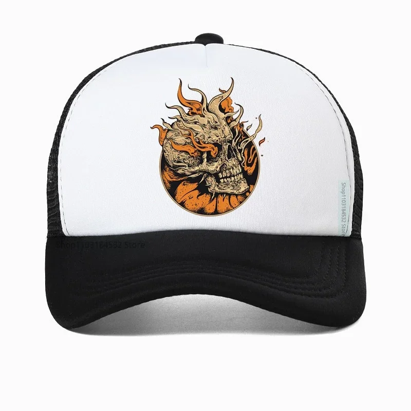 

Flame Skull Print Baseball Cap For Men Funny 3D Pattern Dad hat Summer Leisure Mesh Breathable Trucker hats Casquette