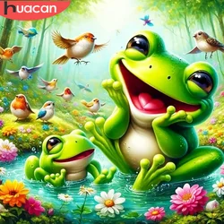 HUACAN Frog Diamond Painting Bird Flower Full Square Round Drill Diamond Mosaic Animal Decoration Living Room