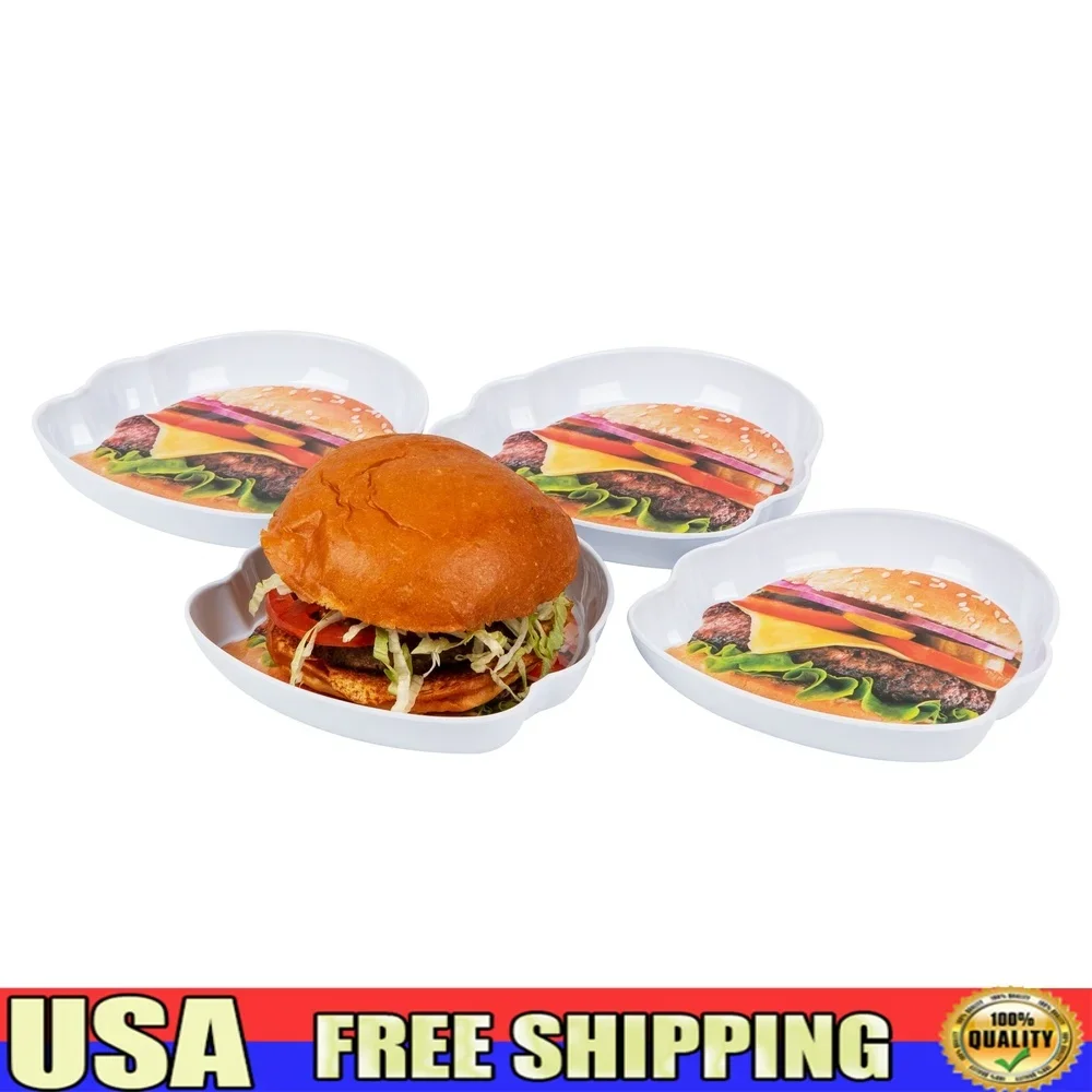 4-teiliges Servierteller-Set aus Melamin-Burger, lustiges Grillzubehör, Geschirr, Outdoor-Küchenutensilien, einzigartiges Design, langlebig