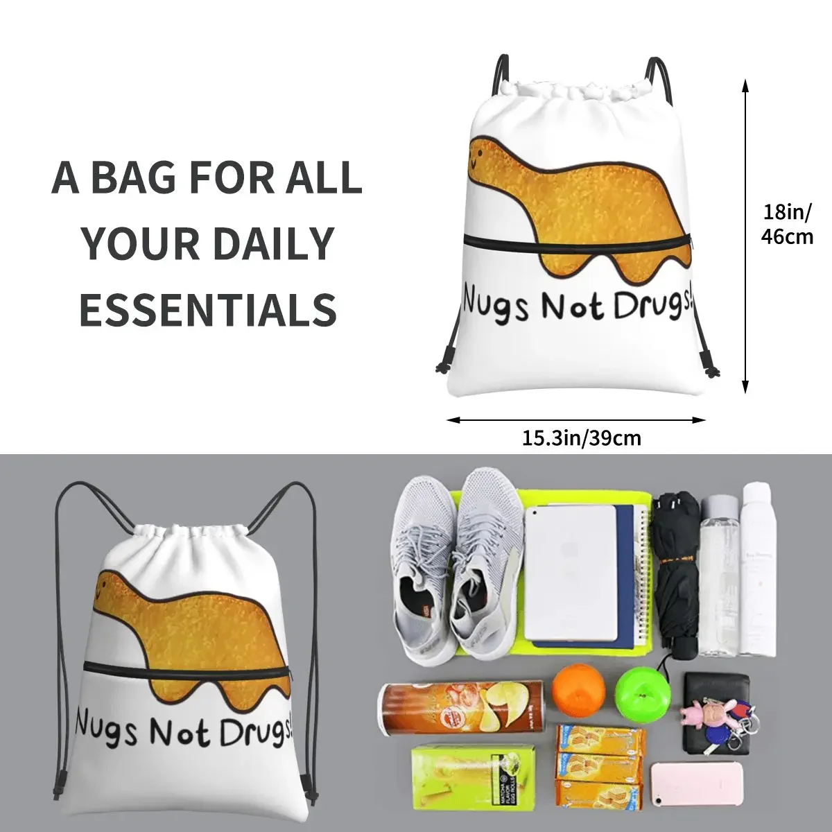 Nugs Not Drugs Portable Backpacks Drawstring Bag Multi-function Drawstring Bundle Pocket Shoes Bags For Travel Sport Man Woman