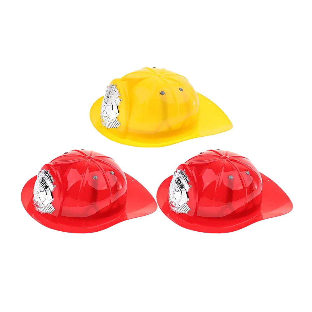 3 Pcs Children' Safety Firemen Hats Kids Halloween Make up Firefighter Plastic Adult Toddler Hard Costume Women