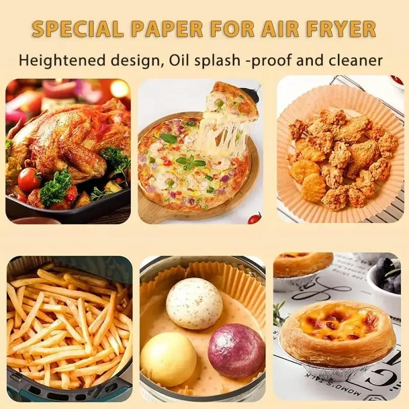 50/100PCS Non-Stick Air Fryer Bakeware Disposable Paper Tray Mat Baked Silicone Paper Square Round Air Fryer Accessories