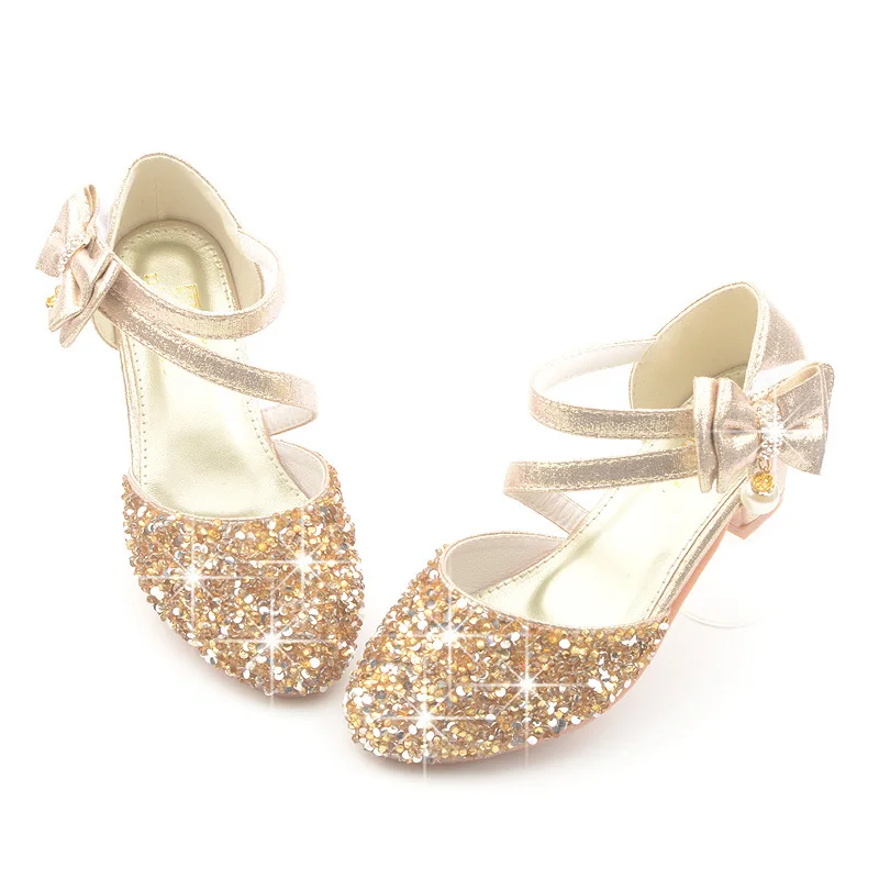 Children's Shoes Sandals Casual Glitter Butterfly Knot Children High Heel Girls Shoes Fashion Princess Dance Party Wedding Shoe