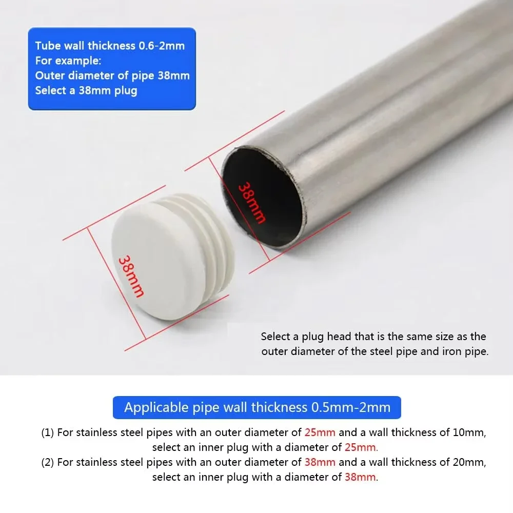 Dia13/16/19/20/22/25/28/30/32/38/40/42/45/48/50/53/58/60~114mm White Round Plastic Blanking End Caps Tube Pipe Inserts Plug Bung image 5