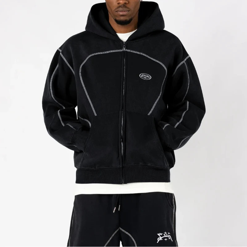 

Fashionable Street Striped Cardigan Hooded Sweatshirt Loose And Versatile Winter Hoodie Pullover Pants Two-piece Set Y2k Design