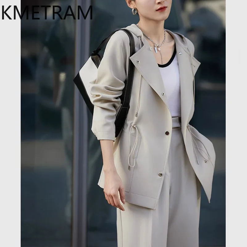 KMETRAM Hooded Trench Coats Korea Style Short Jackets High Quality New in Outerwears Fall Clothes 2024 Women Ветровка Женская