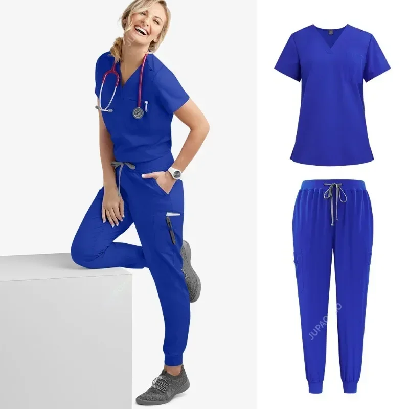 Multicolor Jogger Ternos, Doutor Enfermagem Uniformes, Manga Curta V-Neck Tops, Calças de bolso, Enfermeira Scrubs Set, Roupas Médicas, Clínicas