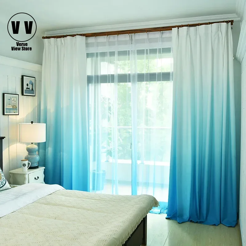 

Gradient Color Curtain for Living Room Window Treatment Modern Tulle and Curtain For Bedroom Decorative Panel Finished Curtains