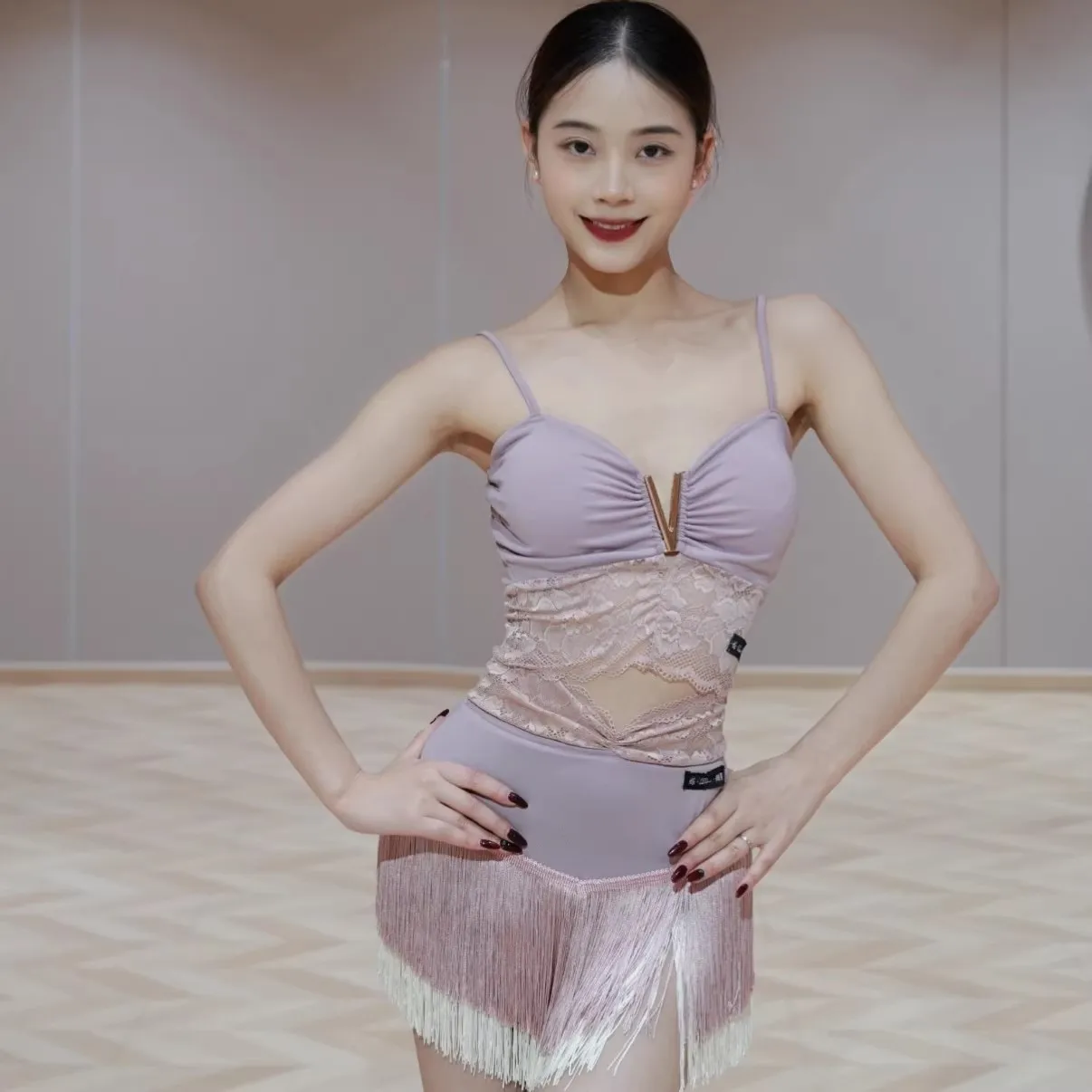 

customized women adult Latin national standard dance costume deep V-strap tassel training suit fringe dress faldas tassel skirt