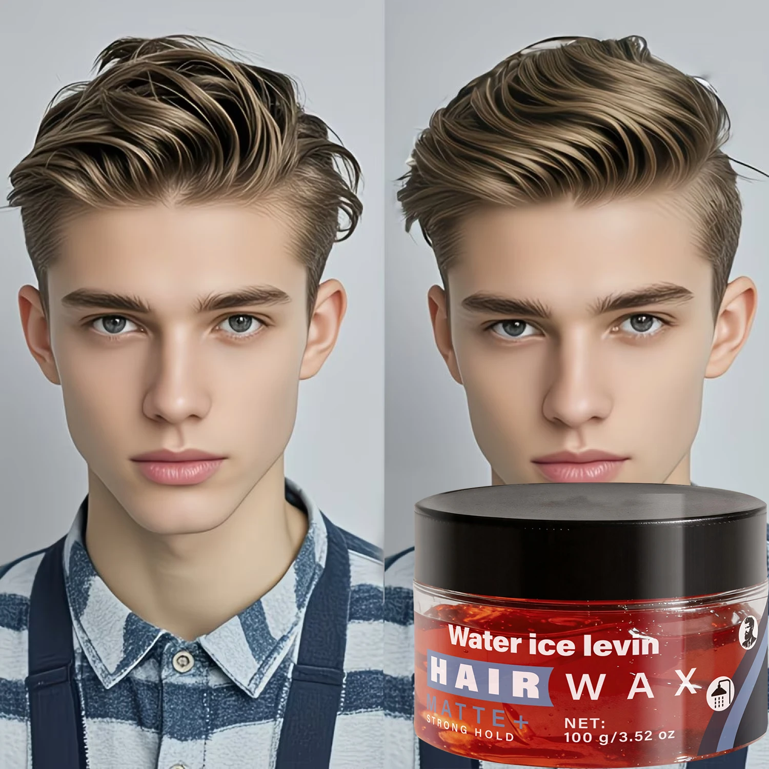 Water ice levin Matte Strong Hold Hair Wax Pomade with Keratin Biotin, Smooth Supple Men Hairstyle Styling Paste