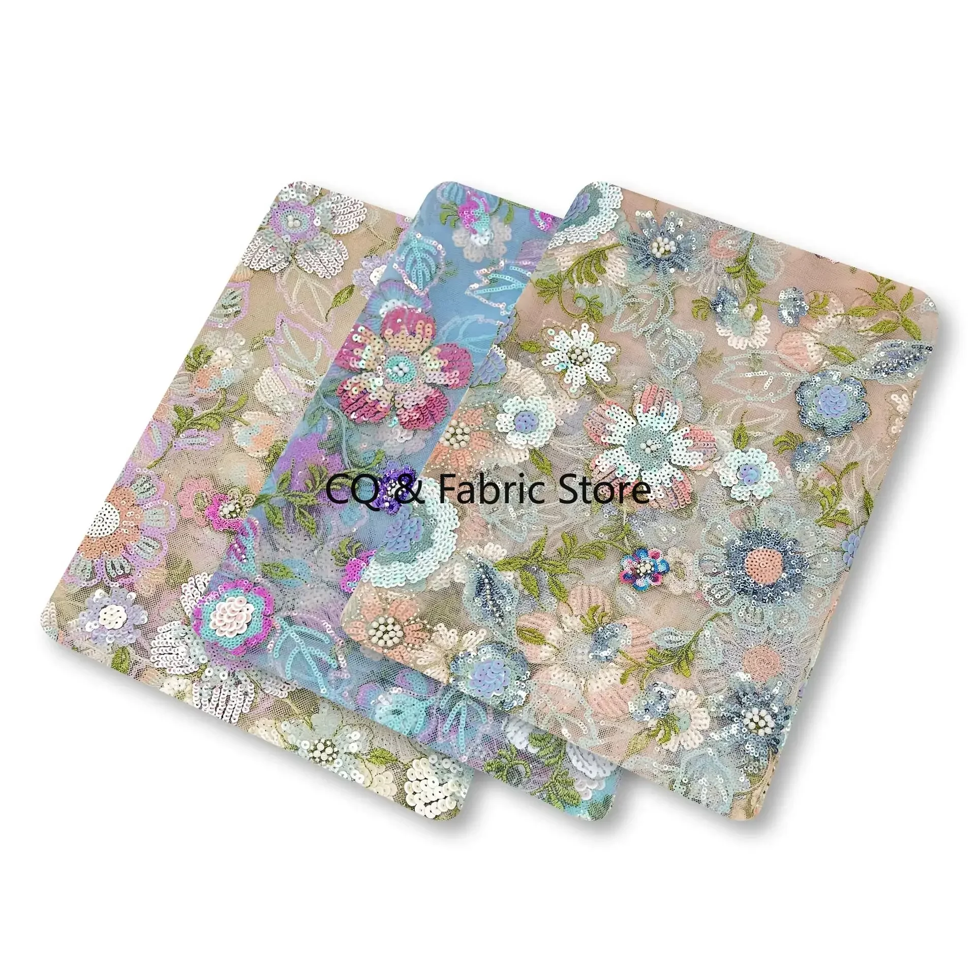 Tela de encaje de malla bordada con lentejuelas brillantes multicolores para vestidos de novia europeos y americanos, vestidos de novia Cheongsams