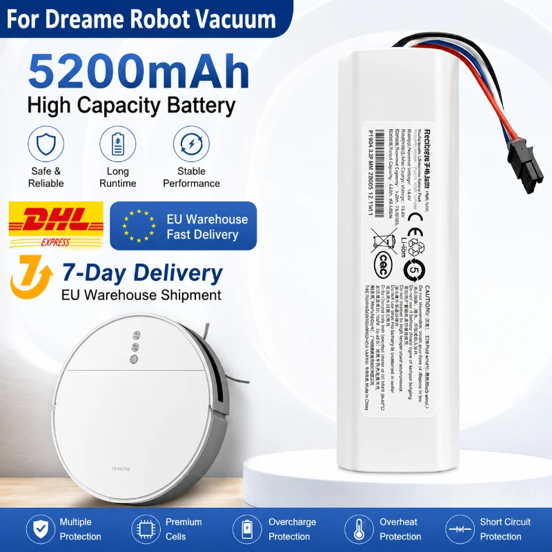 Batterie rechargeable haute capacité 14,4 V 12800 mAh 4S2P de remplacement pour aspirateur robot, compatible avec F9 D9 L10 Pro Plus RLS3 RLS5 RLS5L RLS5D, pour une autonomie prolongée, pièces d'aspirateur