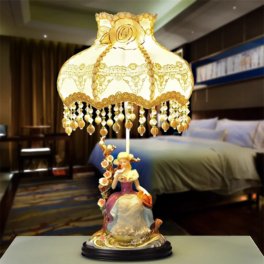 

Lace cloth ceramic princess table lamps wedding table lights living room bedroom bedside lamp luxury gift decoration lighting