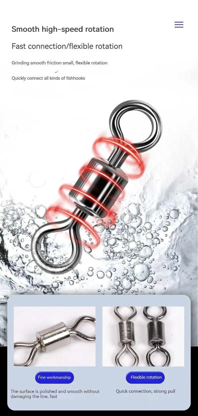 50 stücke Lager Schwenk angel verbinder Edelstahl Angelhaken Karpfen Schnapp köder fester Ring Schwenk gerät Angel zubehör – Detail 3