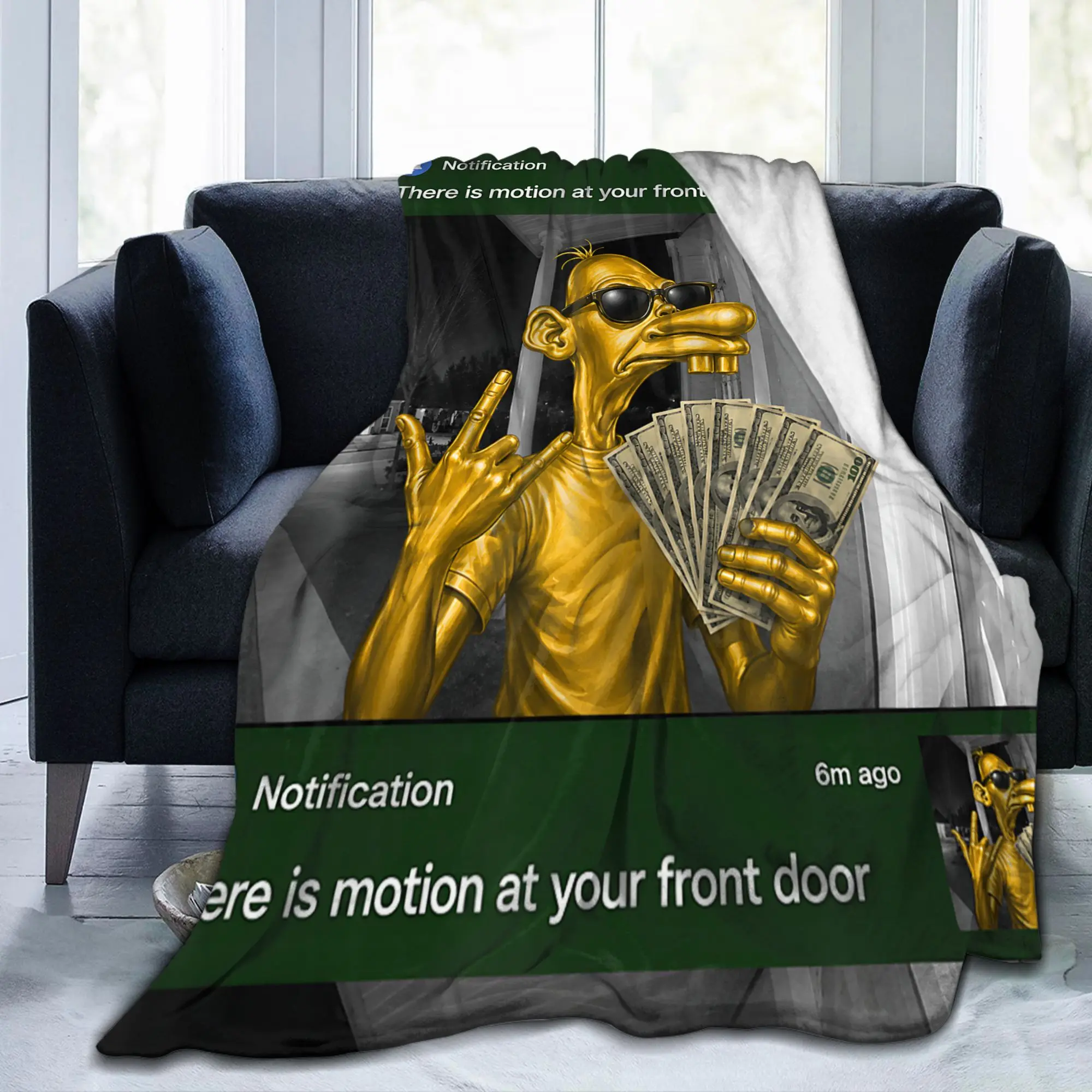 Neegy-Meme Motion At Your Front Door Knitted Blankets Flannel Funny Lightweight Throw Blanket for Home Couch GiftMulti-function