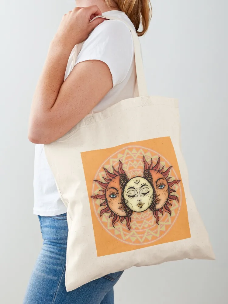 

Sun And Moon Hippie Decor Tote Bag women bag hand bag canvas shopping canvas tote bags