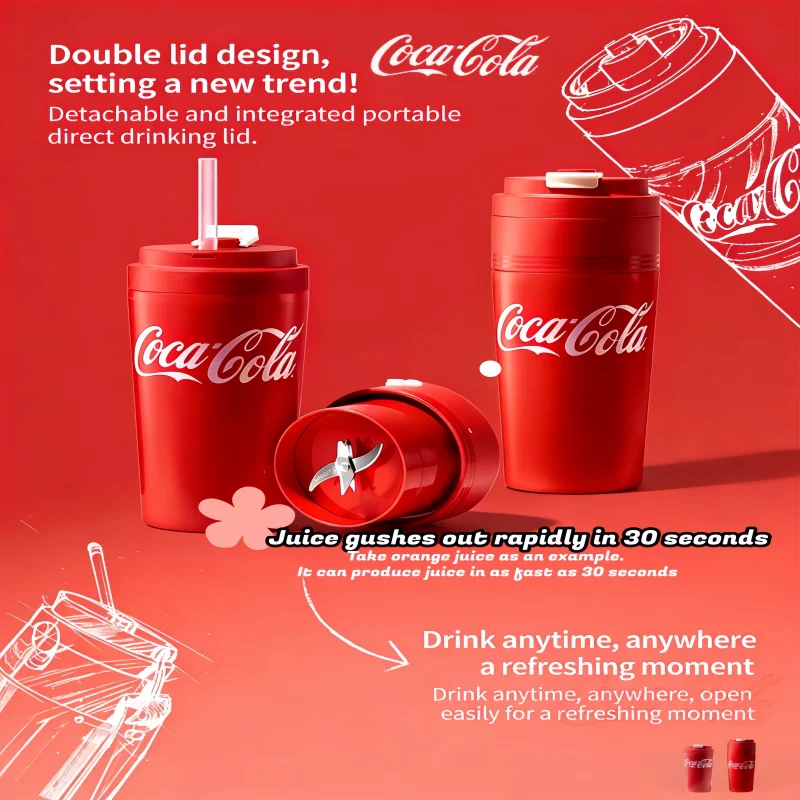 コカ・コーラ-2-in-1-ポータブルジューサーカップ＆サーモス-600ml-ワイヤレスusb充電式-3000mah-6枚刃ブレンダー