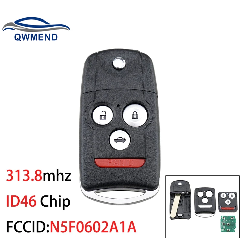 

QWMEND for Acura MDX RDX TL TSX Remote Key N5F0602A1A OUCG8D-439H-A MLBHLIK-1T Flip Car Key 313.8Mhz ID46 Chip