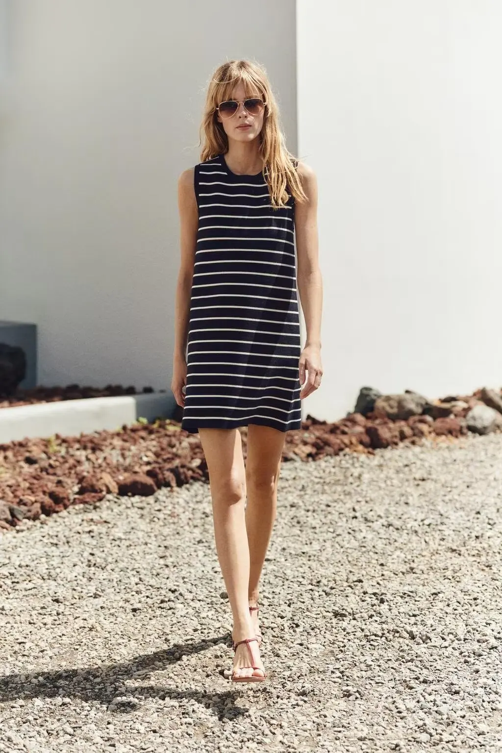 

YY66605 25 Spring New Product Women's Striped Knitted Sleeveless Round Neck Fashion Mini Dress 2142057