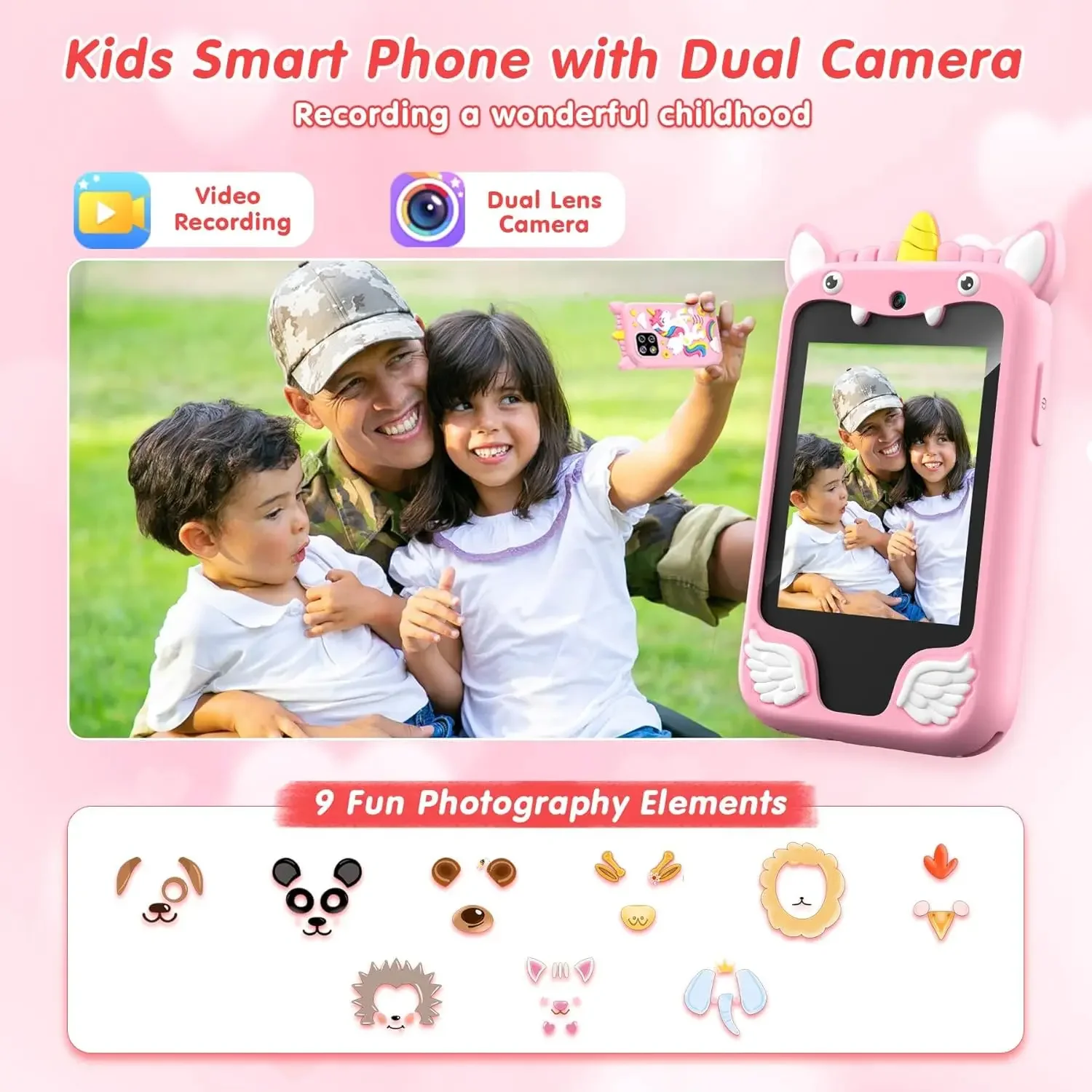 Crianças câmera de telefone inteligente brinquedos touchscreen unicórnio bebê móvel mp3 player câmera digital brinquedos educativos para meninas meninos idade 3-8