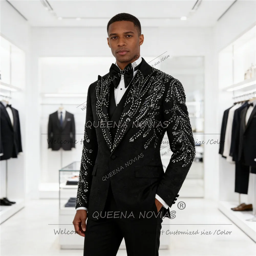 

Эксклюзивные мужские костюмы с камнями и бисером, 3-х предметный комплект, пиджаки с цветочным узором, индивидуальный пошив, для выпускного вечера, банкета, свадьбы, смокинги, Ropa Hombre 2026
