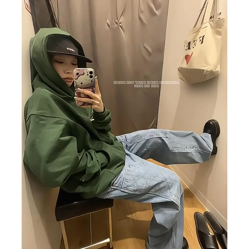 

Мужская утепленная толстовка Laid-ba een с капюшоном, осенне-зимняя, в американском ретро-стиле, оверсайз, модная, с длинными рукавами, повседневная.