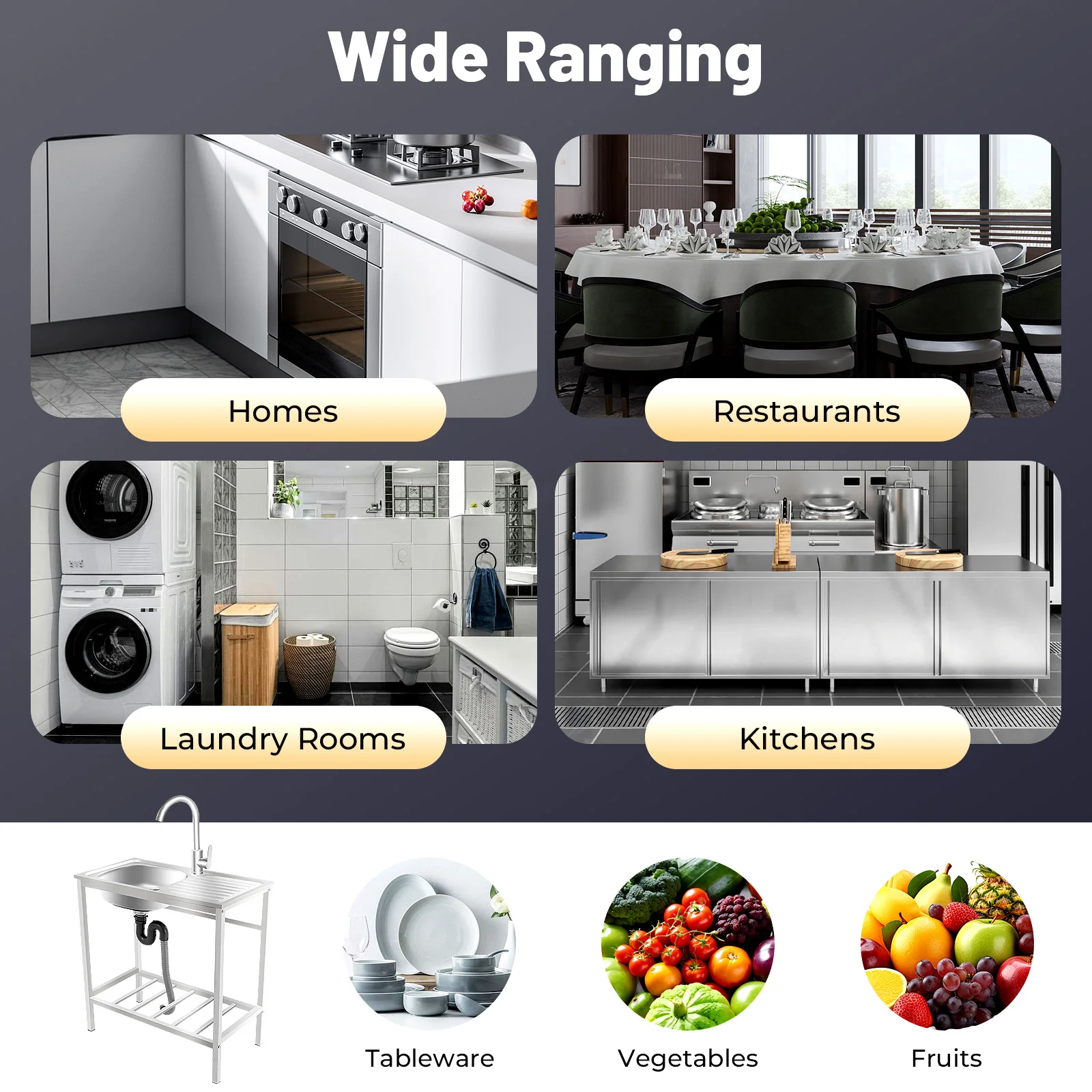自立型シンク（360度回転式） °   回転可能な蛇口&大型洗面器、耐荷重66ポンド&キッチン、屋外、商業用の底部収納棚