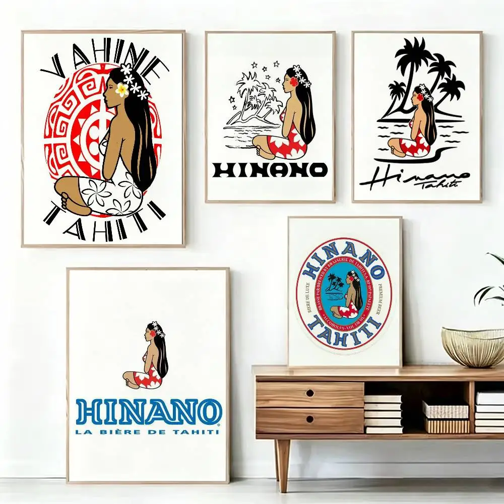 Hinano Tahiti Girl Polynesia Poster Waterproof Wall Art Sticker For Bar Living Room Vintage Decor High Quality Print Gift