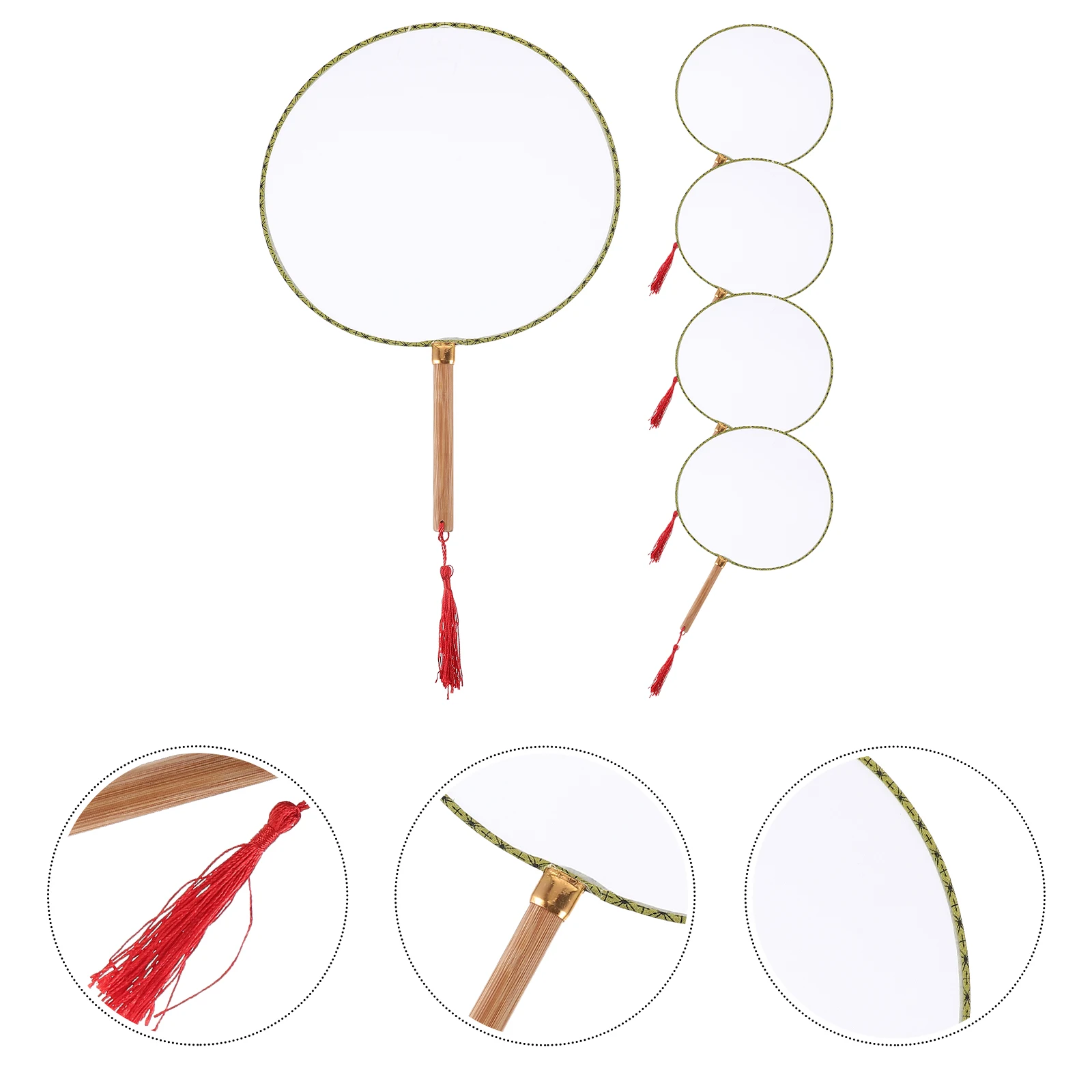 

5pcs Bamboo Handle Blank Graffiti Diy Painting Hand For Home Decor Thickened Round Diy Craft Supplies Unfinished Fan Painting