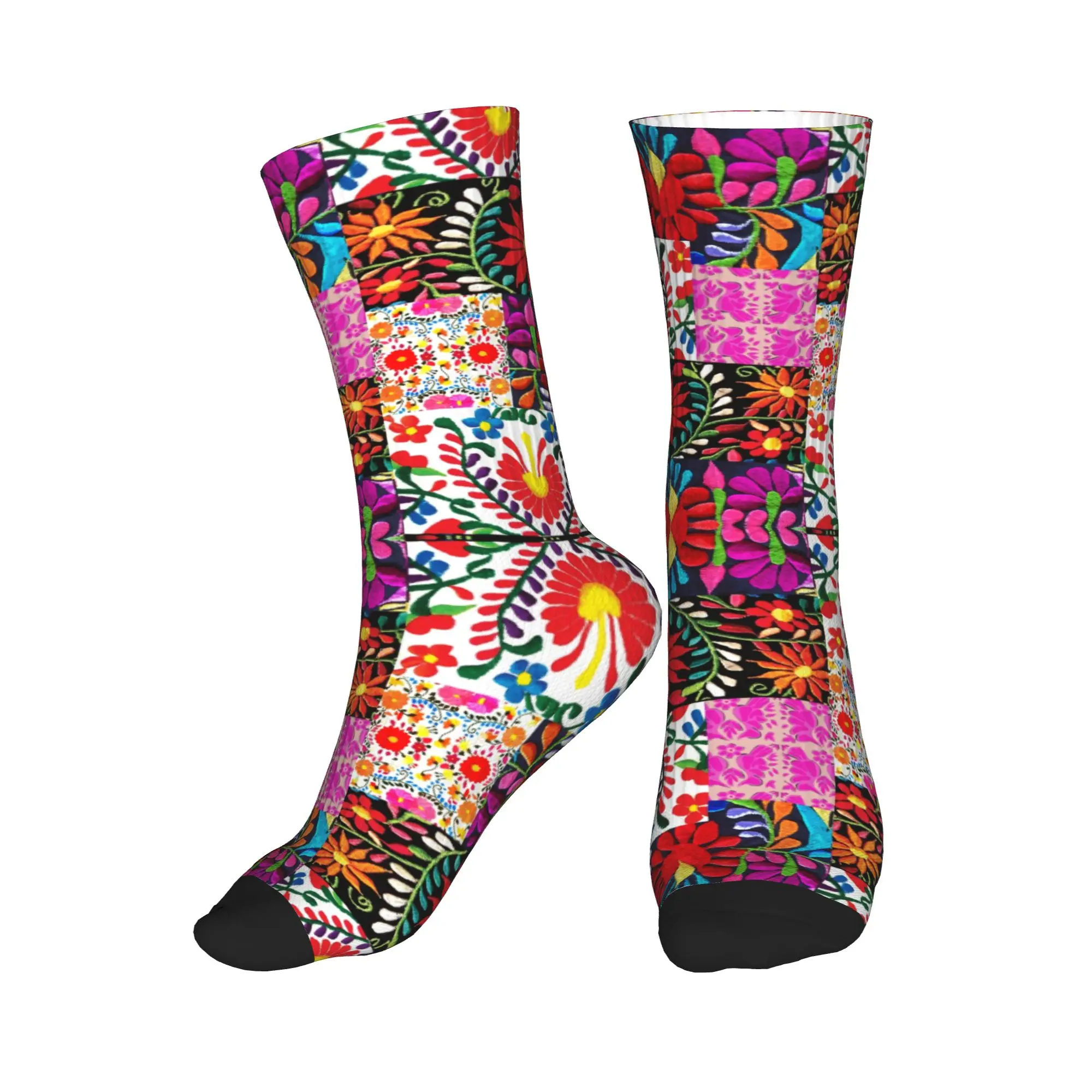 

Стильные носки с мексиканским цветочным принтом и пэчворком для женщин и мужчин, эластичные, на лето, осень и зиму, средней длины
