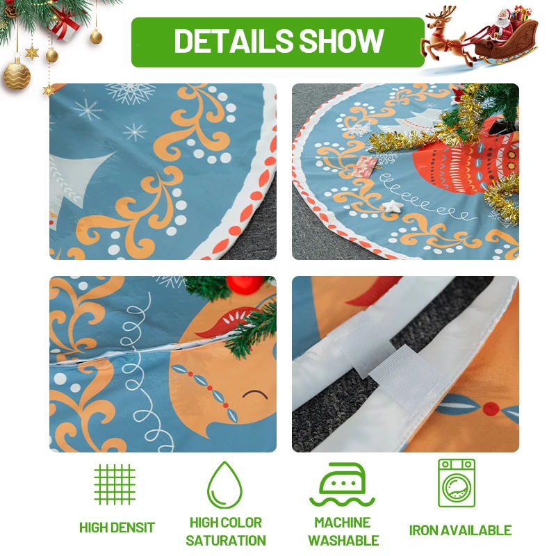 152cm Christmas tree skirt decorative apron, decorated with a light blue deer under the Christmas tree