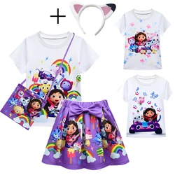Gabby Dollhouse Clothes Girls Gabby Cats Tshirt+skirts Bag Headband Suits Baby Girl Dress Kids Gabby Cosplay Costume Casual Tops