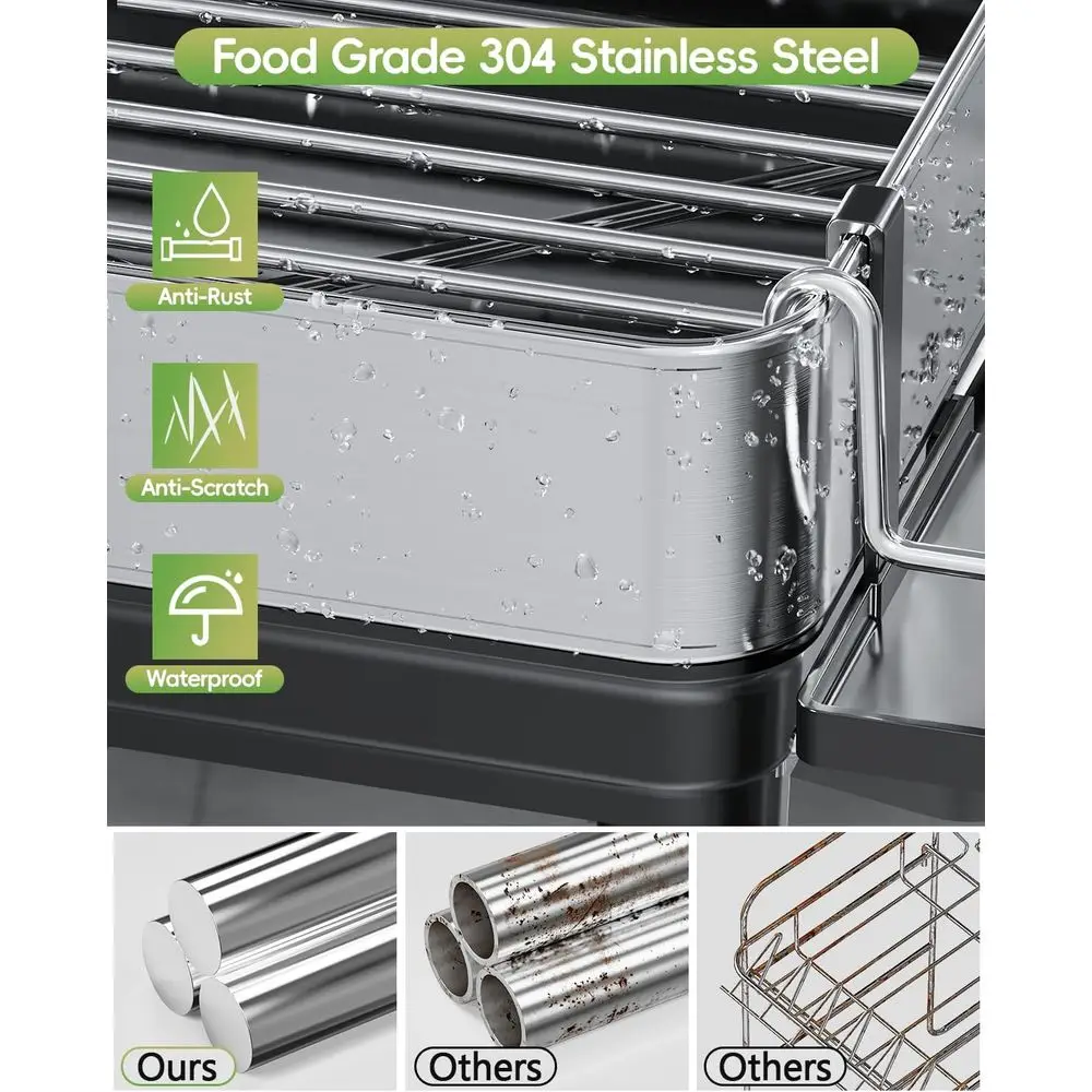 Dish Racks, Premium 304 Stainless Steel Dish Drying Rack, Automatic Drainage Spout, Dish Drainer & Drainboard Set with Utensil H