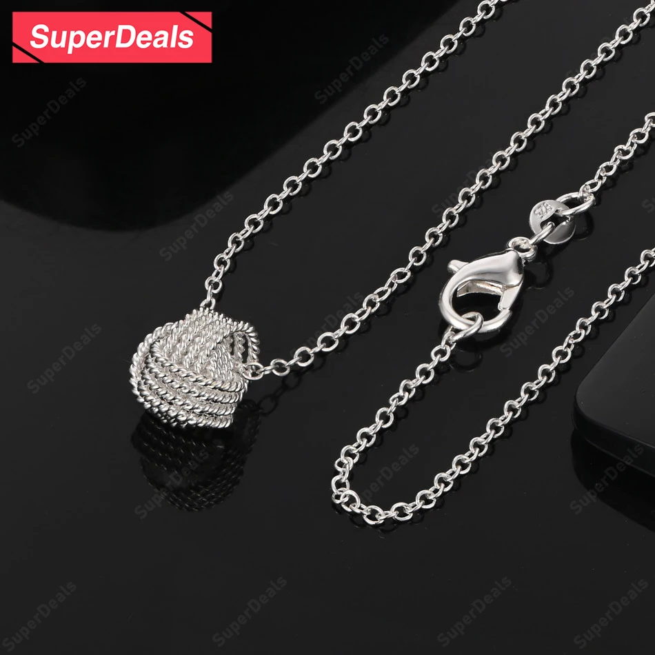

SuperDeals 925 Sterling Silver Yarn Ball Braided Pendant Necklace Fashion Fine Jewelry For Women Versatile Birthday Party Gift