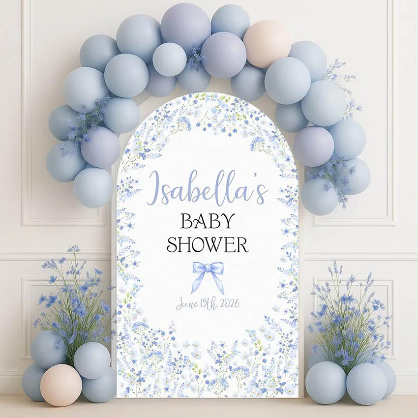 

Mehofond Custom 2-Sided Baby in Bloom Blue Floral Kids Birthday Party Baby Shower Cover Chiara Arch Background Decor Backdrop