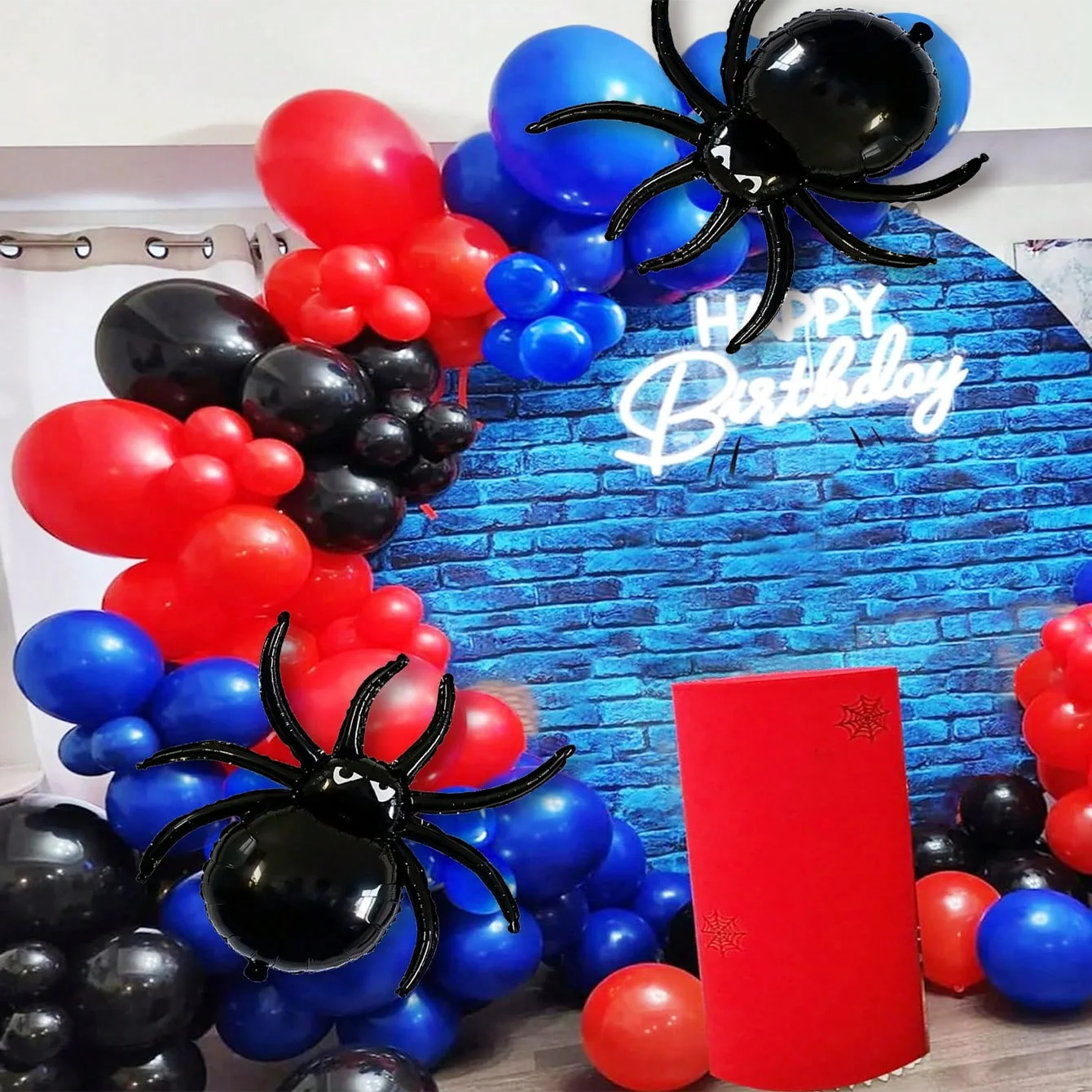 

125Pcs/Set Black Red Blue Happy Birthday Latex Spider Balloon Chain Black Spider Halloween Theme Party Balloon