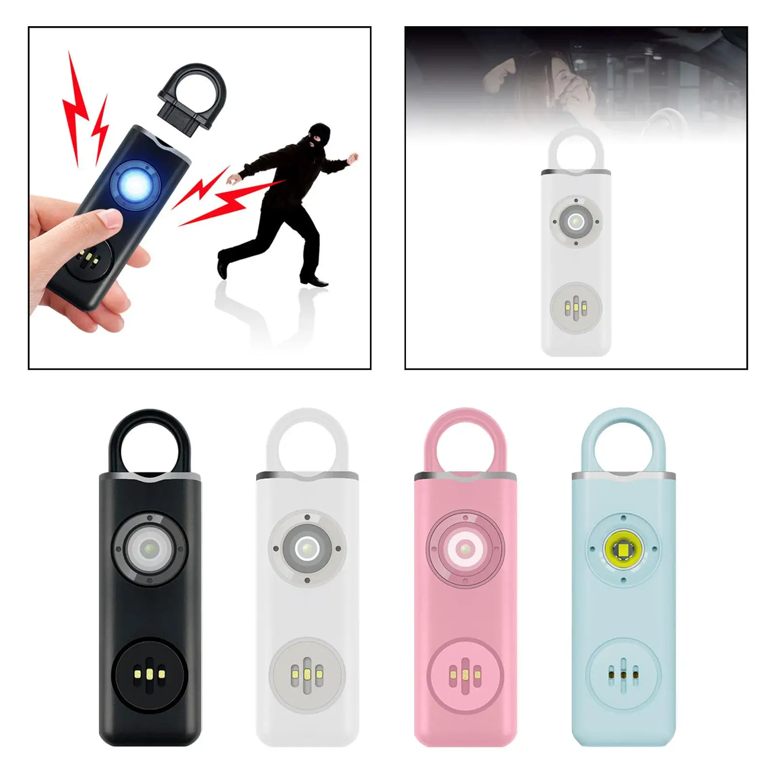 Alarme de sécurité personnelle portable avec lampe de poche LED, femmes, filles, voyage