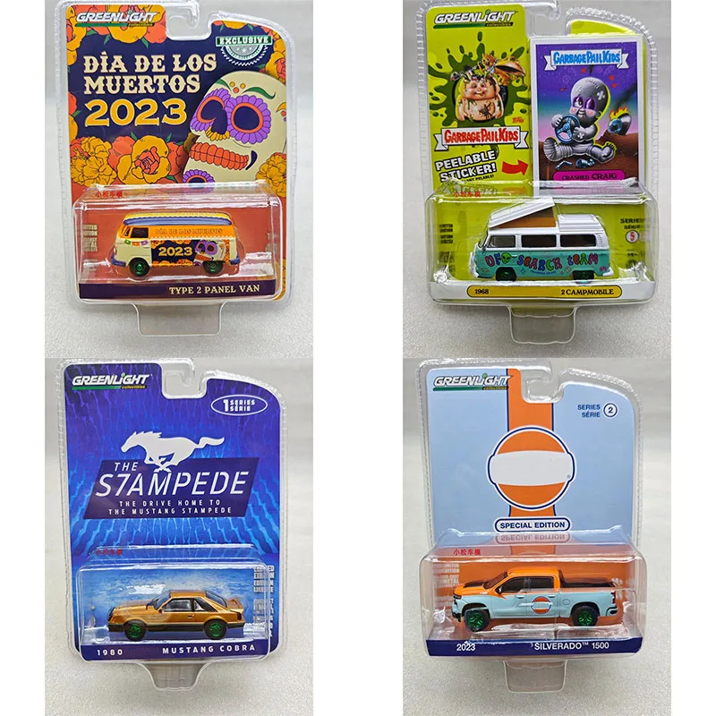 

Greenlight 1:64 T2 Van Camper Ice Cream Trailer Mustang LX Green Machine Alloy Die Casting Model Collect Ornaments