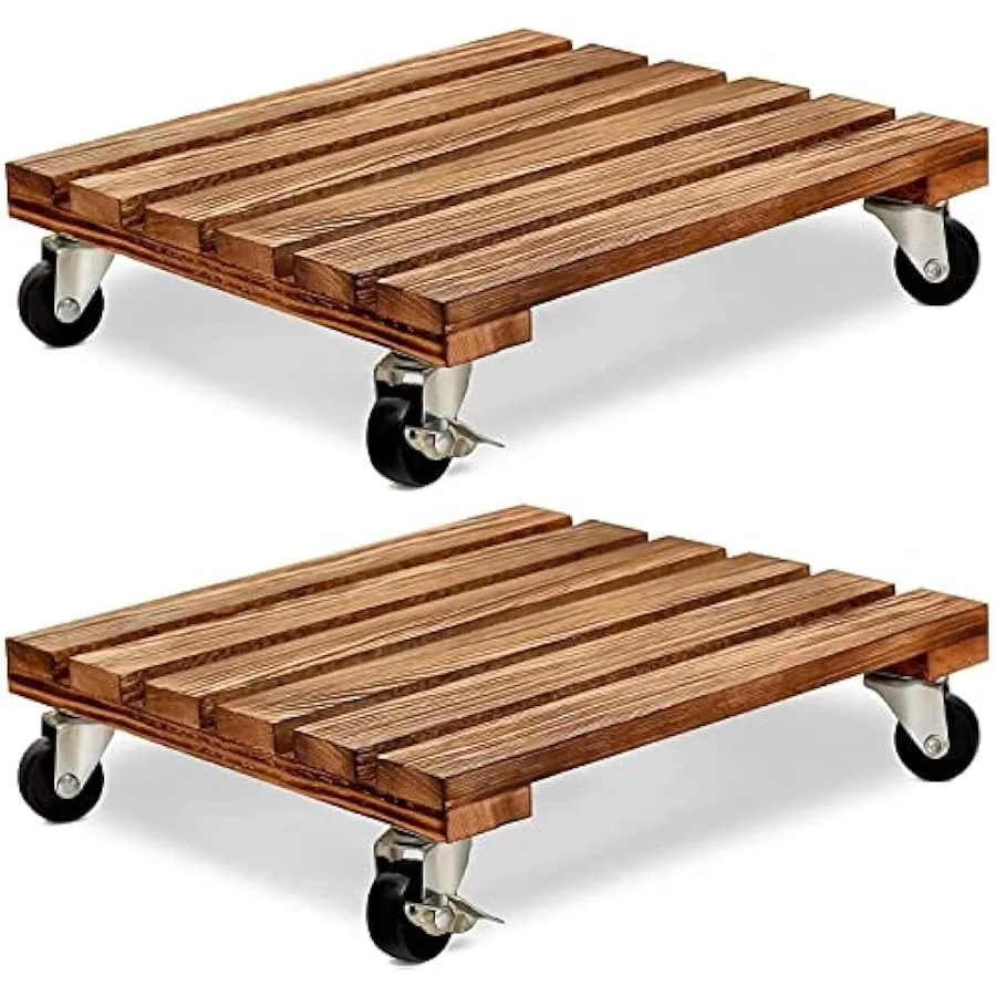 

2-Pack 12" Plant Caddy Plant Stand with Wheels Heavy Duty Wood Rolling Plant Stand with 2 360° Lockable WheelsIndoor Outdoor Pl