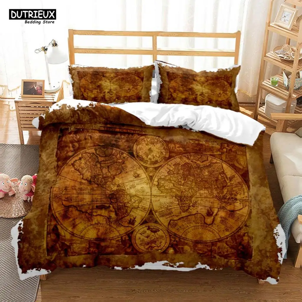Vintage Style Navigation mapPrinted Polyester Bedding Soft And Comfortable  Customizable Comforter Bedding Sets