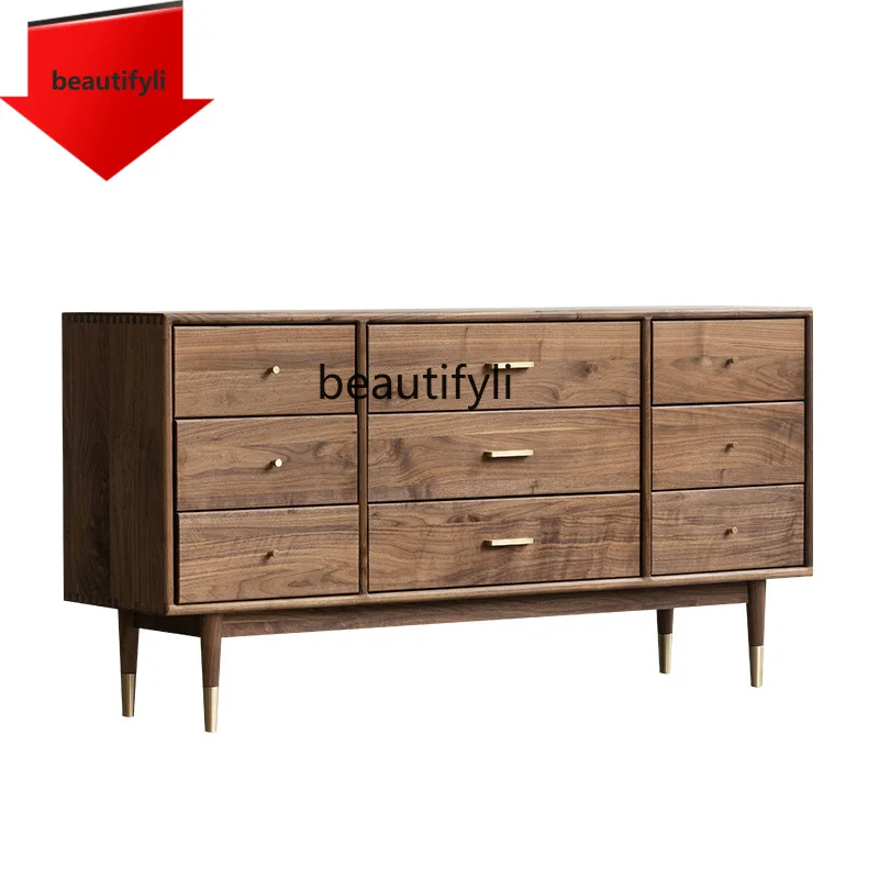 

A44Nordic шкаф из массива дерева и меди с девятью ящиками, черный орех, шкаф для хранения в спальне, гостиная