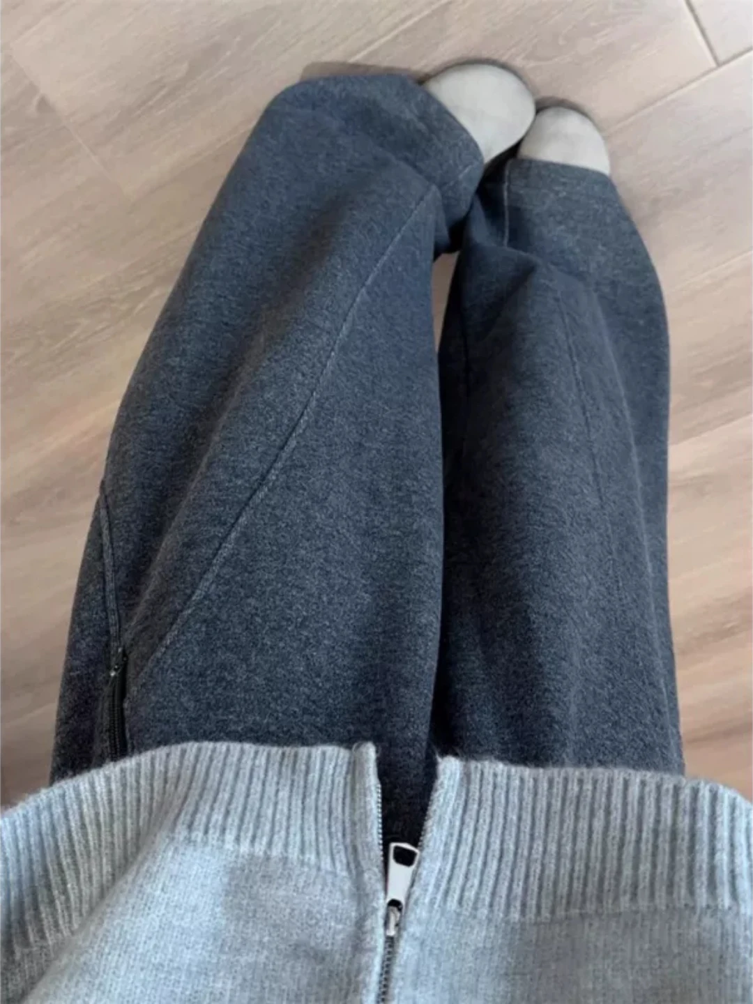 plus Size Women's Korean Style Woolen Pocket Zipper Knife-Shape Pants Autumn Winter Lazy Casual Loose Sports Long Trousers