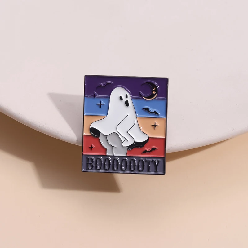 Halloween Enamel Pins Cute Hip Raising Ghost Brooch Lapel Badge Rainbow Ghost Cartoon Funny Butt Jewelry For Clothes Backpack