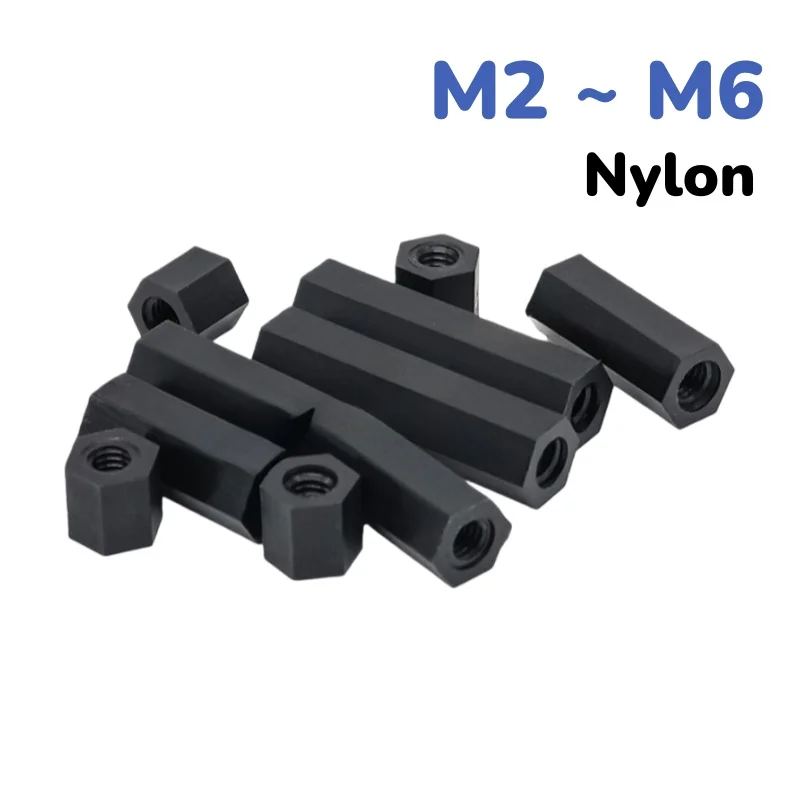 M2 M2.5 M3 M4 M5 M6 Black Nylon Hex Standoff Spacer Double Pass Nylon Column Length 5~100mm