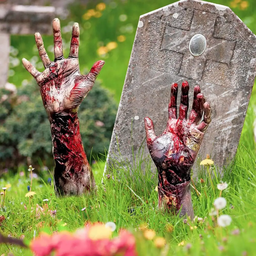 Garden Card Arrangement Spooky Halloween Garden Stake Set with Blood Ghost Hand Shape Insertion Cards for Creating A Haunting