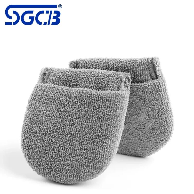 SGCB Auto Detailing Microfiber Wax Applicator Pad With Finger Pocket Pack of 2 Polishing Mitts For Car Care Gray