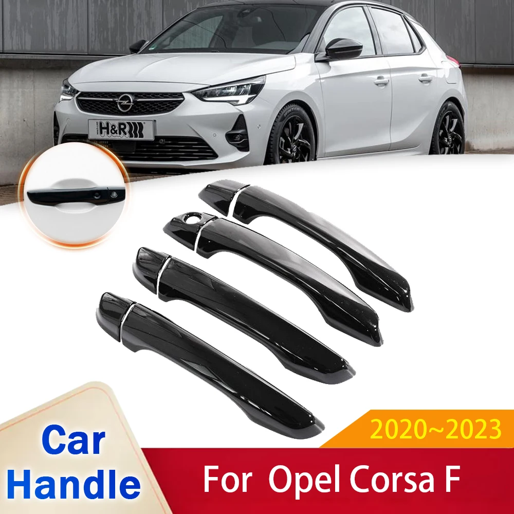 Fit for Opel Corsa F 2020 2021 2022 2023 Vauxhall Corsa Gloss Black Outer Door Handle Cover Styling Sticker Trim Car Accessories